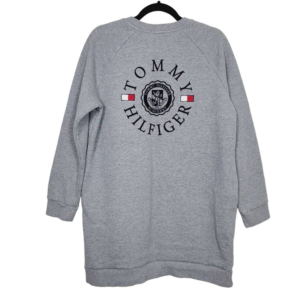 Tommy Hilfiger Y2K Womens Medium Grey Sporty Sweatshirt Dress With Pockets